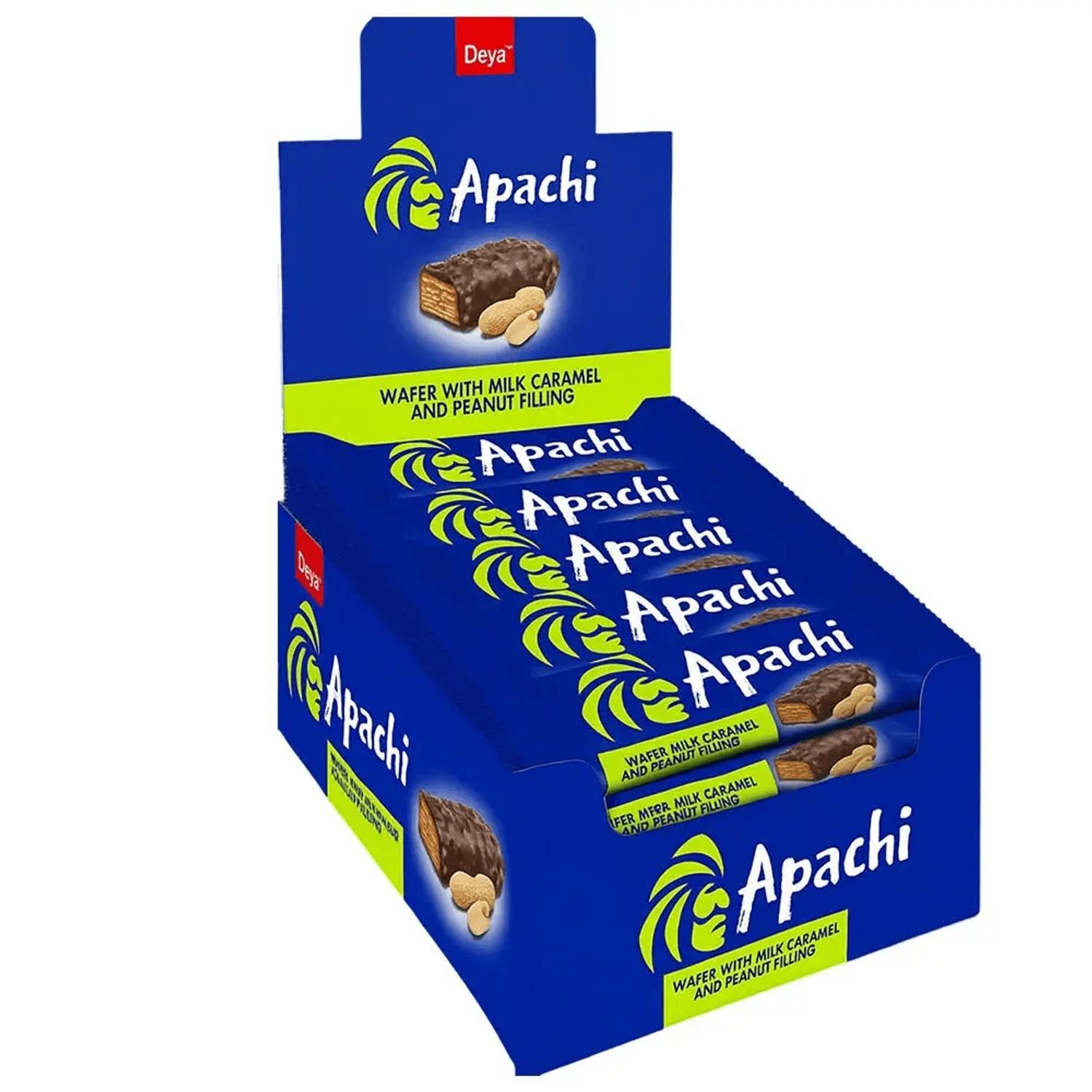 ვაფლი შოკოლადით  "Apachi"  რძიანი კარამელით და არაქისის შიგთავსით 24ც x 6 ბლოკი/144ც/ყ